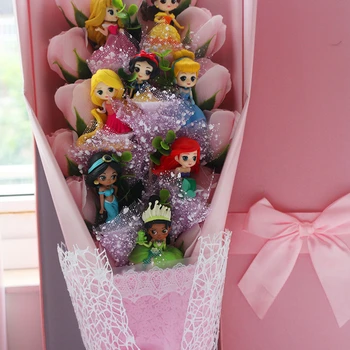 Kawaii Princesė Pvc Lėlės Modelio Žaislas Gėlių Puokštė Sniego Karalienė Su Dirbtinės Gėlės Baigimo/Gimtadienio/Valentino Dovanos Vaikas