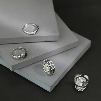 925 Sterlingas Sidabro Šviesą Juodas Lašas Glazūra Atidaryti Žiedai Moterų Asmenybės Rankų Darbo Senovinių Fine Jewelry Flyleaf