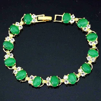 Naujai elegantiškas moterų mados apyrankę ovalo formos, širdies žalia jades chalcedony aukštos kokybės krištolo aukso spalvos papuošalai 7.5