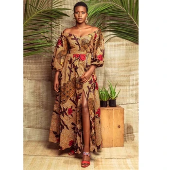 Afrikos Suknelės Moterims Dashiki Atsispausdinti Shoudler Prarasti Plius Dydis Afrikos Drabužių Mados Maxi Gėlių Apranga su Diržo Moteris