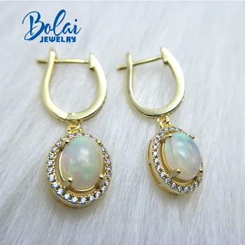 Bolaijewelry,Klasikinio stiliaus Natūralios opalas brangakmenio užsegimas auskarai 925 sterlingas sidabro fine jewelry mergina šalis nešioti geriausia dovana