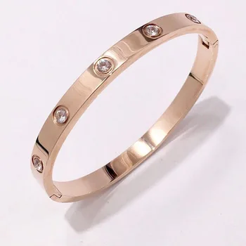 Klasikinis pora apyrankę auksu, rožinė aukso ir sidabro spalvos 6 cirkonis apyrankę vyrų ir moterų mados jewelryПара браслет со стразами