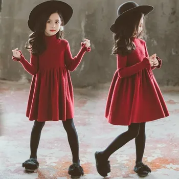 Raudona Kalėdų mergaičių megztinis-suknelė ilgomis rankovėmis princesė vaikai suknelė paauglių vaikų rudens žiemos drabužių