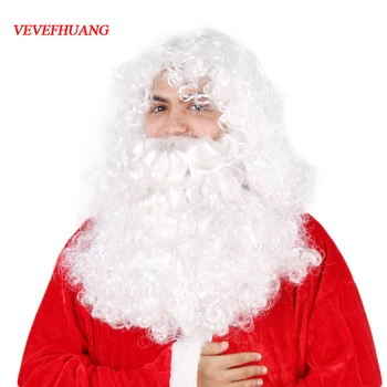 VEVEFHUANG Santa Claus Ilgi Banguoti Perukas Balta Kalėdų Senelio barzda nustatyti Išgalvotas Aukštos Temperatūros Pluošto Cosplay perukas