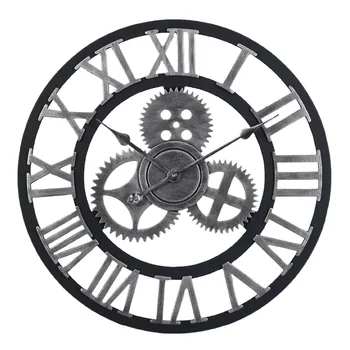 Homingdeco 60cm Derliaus didelis dekoratyvinis sieniniai laikrodžiai Retro Pavarų Romos Stilius Quarz Silent dideli sieniniai laikrodžiai už kambarį