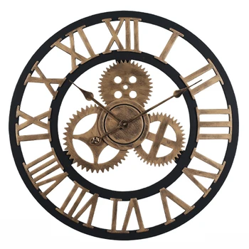 Homingdeco 60cm Derliaus didelis dekoratyvinis sieniniai laikrodžiai Retro Pavarų Romos Stilius Quarz Silent dideli sieniniai laikrodžiai už kambarį