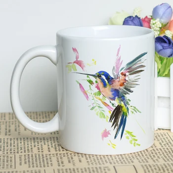 MAYREY Gražus Paukštis Spausdinimo Taurės Keraminės Kavos Puodelis su Nuotrauka nepakartojama Dovana Akvarelė hummingbird fotografijos Meno Puodelis 11oz