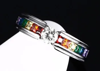LGBT Rainbow Crystal MEILĖS Žiedai Mados Nerūdijančio Plieno, Spalvingas, AAA Klasės CZ Vestuviniai Žiedai Moterims Geometrinis Žiedas