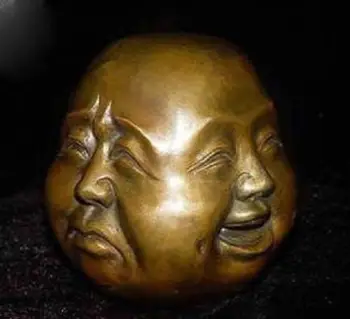 Kolekcionuojamų Retas kinijos tibeto žalvaris 4 veidų budos galva statula Duomenys 5x6cm