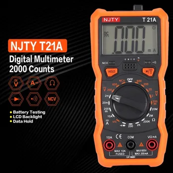 Skaitmeninis Multimetras NJTY T21A DC/AC Įtampos Srovės Matuoklis Nešiojamą Ammeter Ohm Diodų NCV Testeris 2000 Skaičiuoja Multitester