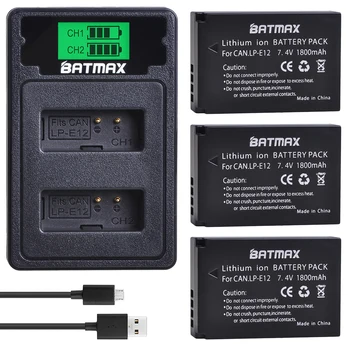Batmax LP-E12 LPE12 Fotoaparato Baterija+LCD USB Dual Įkroviklį su C Tipo Prievadas, skirtas 