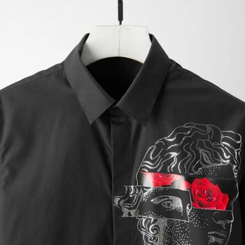 2019 Naujas Prekės ženklas Marškinėliai vyrams, ilgomis rankovėmis Slim Rudens drabužiai vyrų Mados Spausdinti vyriški Marškinėliai Atsitiktinis Verslo Camisas Plius dydis 4XL