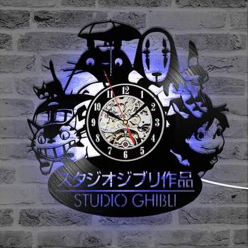 7 Skirtingų Spalvų Kaitos Mano Kaimynas Totoro Studija Vinilo Įrašas LED Sieninis Laikrodis su Ghibli Kabo Laikrodis Sieninis Žiūrėti Namų Dekoro