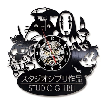 7 Skirtingų Spalvų Kaitos Mano Kaimynas Totoro Studija Vinilo Įrašas LED Sieninis Laikrodis su Ghibli Kabo Laikrodis Sieninis Žiūrėti Namų Dekoro
