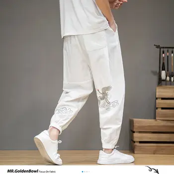 MrGoldenBowl Kinų Stiliaus Spausdinti Vyras Haremo Kelnės Medvilnės Skalbiniai Vyrų Atsitiktinis Laisvas Kelnes 2020 Japonijos Vyrų Poilsiu Kelnės