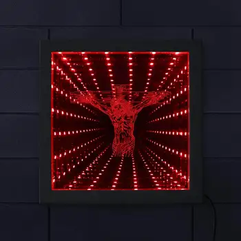 Jėzaus Kryžius 3D LED Begalybės Veidrodžių Sienos paveiksl Medienos Rėmo Jėzaus Kristaus Nukryžiavimo Dizaino Krikščionių Spalvingas Apšvietimas Dovana