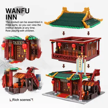 Xingbao 01022 Chinatown Peržiūrėti Wanfu Inn Nustatyti pastatas, blokinis, renkant Žaislą Dovanų Vaikams Gimtadienio Dovana