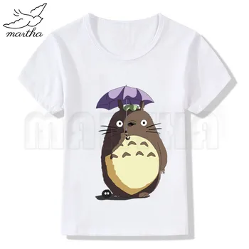 Totoro NAUJAS Baltos spalvos marškinėliai Naują Spausdinimo Mergaičių Marškinėliai trumpomis Rankovėmis O-kaklo Vasaros Viršūnes Vaikas Atsitiktinis Vaikų Marškinėlius