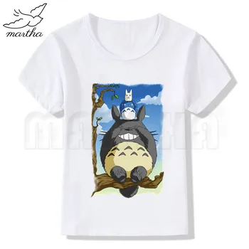 Totoro NAUJAS Baltos spalvos marškinėliai Naują Spausdinimo Mergaičių Marškinėliai trumpomis Rankovėmis O-kaklo Vasaros Viršūnes Vaikas Atsitiktinis Vaikų Marškinėlius