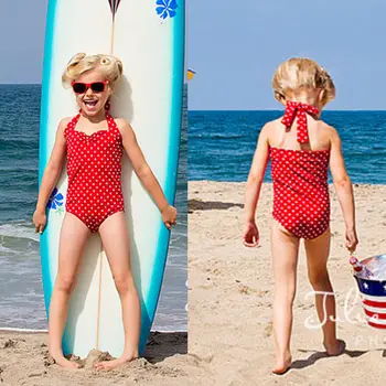 Vientisas Merginos kropkowany Apynasrio maudymosi kostiumėlį Bikini Kūdikio Mergina maudymosi Kostiumėliai, 2-7Y Vaikų Plaukimo Maudymosi Kostiumas Paplūdimio Plaukikai