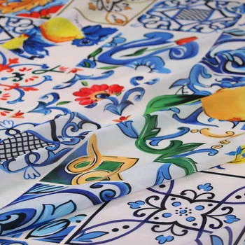 100x145cm Mados Mėlynos ir baltos spalvos porceliano Plonomis Šifono Audinio Moters Vasaros Suknelė, Palaidinė 