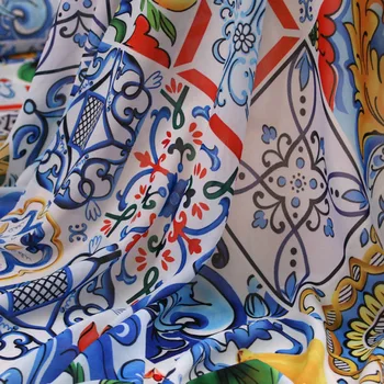100x145cm Mados Mėlynos ir baltos spalvos porceliano Plonomis Šifono Audinio Moters Vasaros Suknelė, Palaidinė 