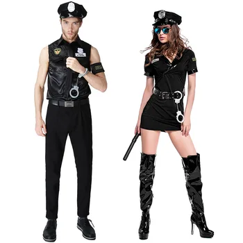 Sexy Poros Juoda Policininkas Kostiumai Helovinas Moterims, Vyrams Žaidimo Etapas, Baras Policijos Cosplay Kostiumas
