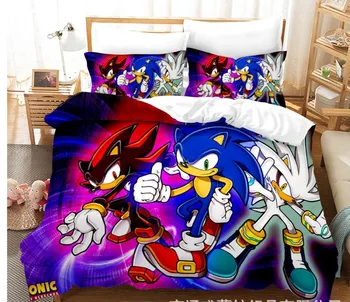 Namų Tekstilės 3D Sonic The Hedgehog Spausdinti Patalynės Komplektas Vaikams Medvilnės Animacinių filmų Antklode Padengti Nustato Twin Visą Karalienė, Karalius Nemokamas Pristatymas