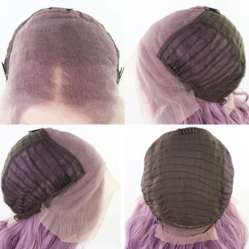 Bob Sintetinių Nėriniai Priekiniai Perukas Tiesūs Plaukai 14 Colių Nėrinių Perukai Už Juodaodžių Moterų Ombre Pulple Plaukų Sintetinių Nėriniai Priekiniai Perukas