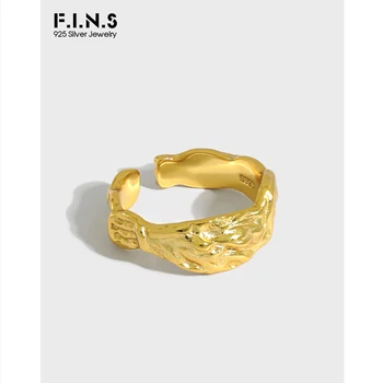 F. I. N. S Nereguliarus Alavo Folijos Paviršiaus Tekstūra S925 Sterlingas Sidabro Žiedas Įgaubtas Atidaryti Kietas Sidabro Žiedas 925 Fine Jewelry
