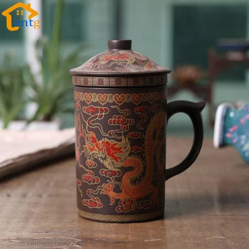 300ML Kinijos Yixing Arbatos Puodelio,Raudonos Molio Drakonas ir Feniksas arbatinukas su Filtru/Infuser Kava & Arbata Rinkiniai