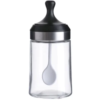 Stiklainį su šaukštu prieskonių, prieskonių ratukas virtuvės prieskonis box skaidri bakas namų salt shaker cruet butelis