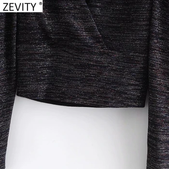 Zevity 2021 Moterų Derliaus Sluoksniuotos Rankovėmis V-Kaklo Šviečia Slim Ponios Palaidinė ilgomis Rankovėmis Marškiniai, Elegantiškos Femme Kimono Blusas Viršūnes LS7499