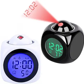 Daugiafunkcinis LED Projection Alarm Clock anglų Balso Laiko Pranešimą Temperatūros Ekranas 2 Nustatykite Žadintuvo Nustatymas USB Mokestis