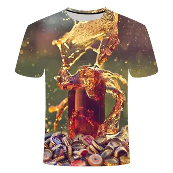 2020 naujas hip-hop vyriški t-shirt 3D spausdinimo vyrų mėsainiai alaus butelis pokerio t-shirt kvėpuojantis, greitai džiūstantys trumpi marškinėliai mados cas