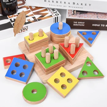 Kūdikių žurnalas Žaislai Švietimo Mediniai Geometrinio Rūšiavimo Lenta Blokų Montessori Vaikai peg dėlionės, Žaislų 4 nustatyti Pastato Blokas Vaikui, Dovanos