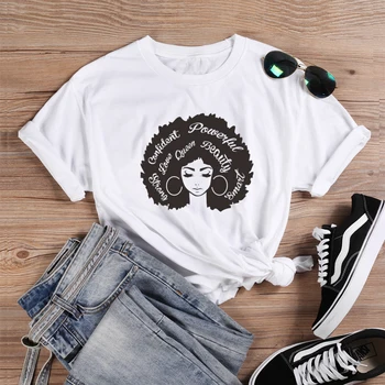ONSEME Gražus Afro Lady Grafinis T Marškinėliai Karalienė Mergina Galia Laišką Šūkis Tee Viršūnes Feminizmo Tees Moterų Krikščionių T Shirts