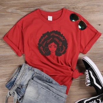 ONSEME Gražus Afro Lady Grafinis T Marškinėliai Karalienė Mergina Galia Laišką Šūkis Tee Viršūnes Feminizmo Tees Moterų Krikščionių T Shirts