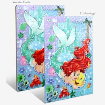 Disney 3d Puzzle / Sušaldyti 2 Puzzle 60 Vienetų Vaikų Švietimo Žaislas Medinė Dėlionė Stebuklas Įspūdį Mermaid Princesė Dėlionė Vaikams