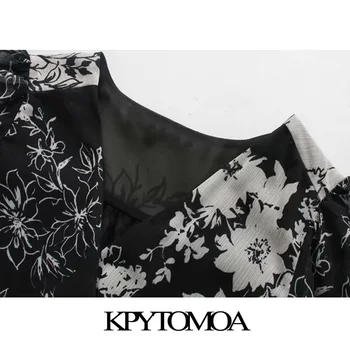 KPYTOMOA Moterų 2020 M. Elegantiškas Mados Gėlių Spausdinti Wrap Maxi Suknelė Vintage ilgomis Rankovėmis peteliškę Varčias Moterų Suknelės, Vestidos