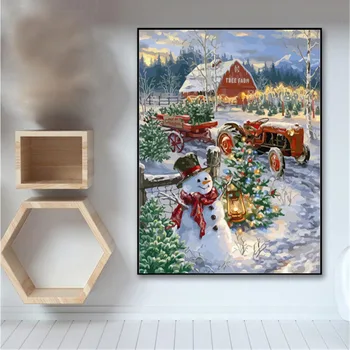 HUACAN Nuotraukų Skaičius Sniego, Kalėdų Frameless Tapyti Ant Drobės Rankomis Dažyti Aliejus, Tapybos, Piešimo Meno 