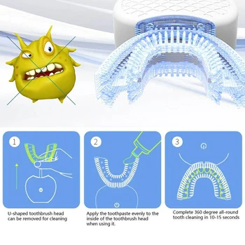 Ultragarso elektros dantų šepetėlį 360 nano silikono u formos valyti Vandeniui automatinis usb įkrovimo belaidžio teethbrush vaikas