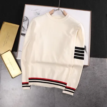 2020 Naujas kieto Prekės Sweater Mens Megztinis Dryžuotas Slim Fit Džemperiai Knitred Vilnos Ruduo Šiltas korėjos Stiliaus Atsitiktinis Vyrų Drabužiai
