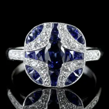 Moteris, Juvelyriniai Sidabro Vestuviniai Žiedai Poroms 925 Sterlingas Sidabro Safyras Retro Deimantiniai Žiedai Užpildyti Moterų Dalyvavimas Prabanga