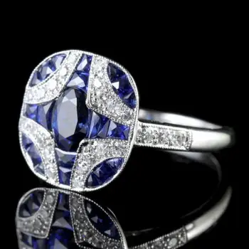 Moteris, Juvelyriniai Sidabro Vestuviniai Žiedai Poroms 925 Sterlingas Sidabro Safyras Retro Deimantiniai Žiedai Užpildyti Moterų Dalyvavimas Prabanga