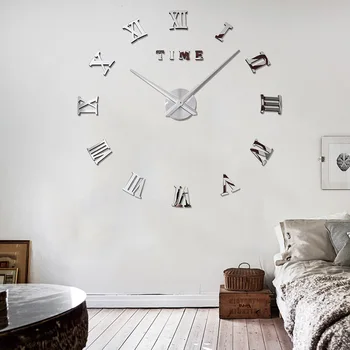 3D Realaus Didelis Sieninis Laikrodis Puolė Veidrodis Lipduką 