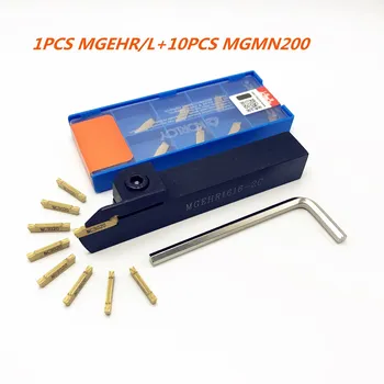 1PCS CNC lizdas cutter MGEHR/L 1010 1212 1616 2020 2525-2.0 išorinis skersmuo peiliu laikiklis +10VNT korloy MGMN200-2mm lizdas peilis