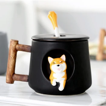 Animacinių filmų keramikinis puodelis kūrybos puodelis su dangteliu šaukštas trimatis šuo namuose, gerti puodelį kavos, pieno, sulčių, pusryčiai taurė