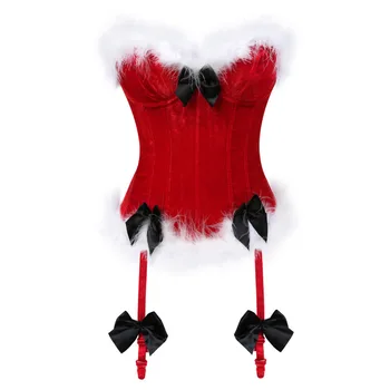 Moterys Seksualios Kalėdų Kostiumų Santa Claus Korsetas Viršuje Overbust Raudonos Aksomo Bustier Bodyshaper apatinis Trikotažas Dainininkė Drabužių S-2XL