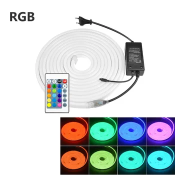 RGB LED Neon Light Pasirašyti 220V LED Juostelės Neoninės Lempos Su ES Adapteris 1/2/3/4/5/6/7/8M Juosta Šviesos Diodų Lauko Apšvietimas